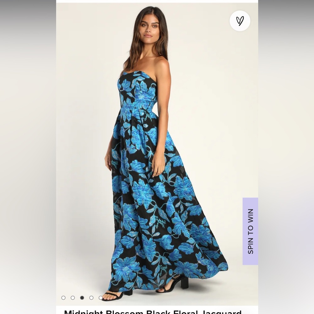 Lulu’s Blue Jacquard Strapless Maxi Dress